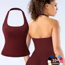 1/2/3 Pcs Women's Yoga Halter Neck Sleeveless Sports Top Workout Tops Tank Top with Removable Pads, Three-Layer Seamless Backless Tank Tops Casual Solid Color Soft All Seasons Wear Activewear Clothes
