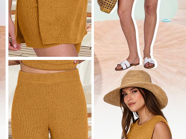 ANRABESS Women Summer 2 Piece Outfits Sleeveless Knit Sweater Top & Shorts Soft Lounge Sets Travel Beach 2025 Clothes