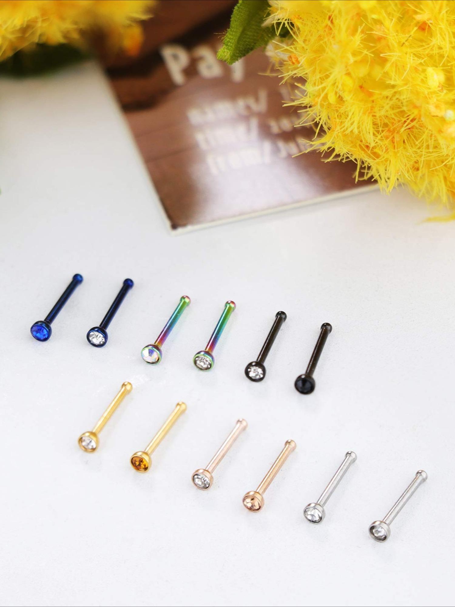50 Pcs Colorful Classic Nose Piercing Set for Women Men Simple Fashionable Jewelry Options Assorted Collection Sparkling CZ Nose Studs Curved Nose Rings Discreet Clear Acrylic Retainers for Multiple Occasions Daily Wear Parties Vacations Formal Events