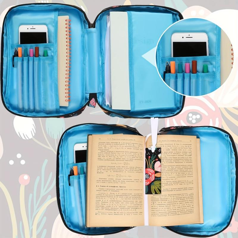 Floral Pattern Bible Cover for Women Girls Kids with Handle Strap Stand Portable Book Sleeve for Church School Gift