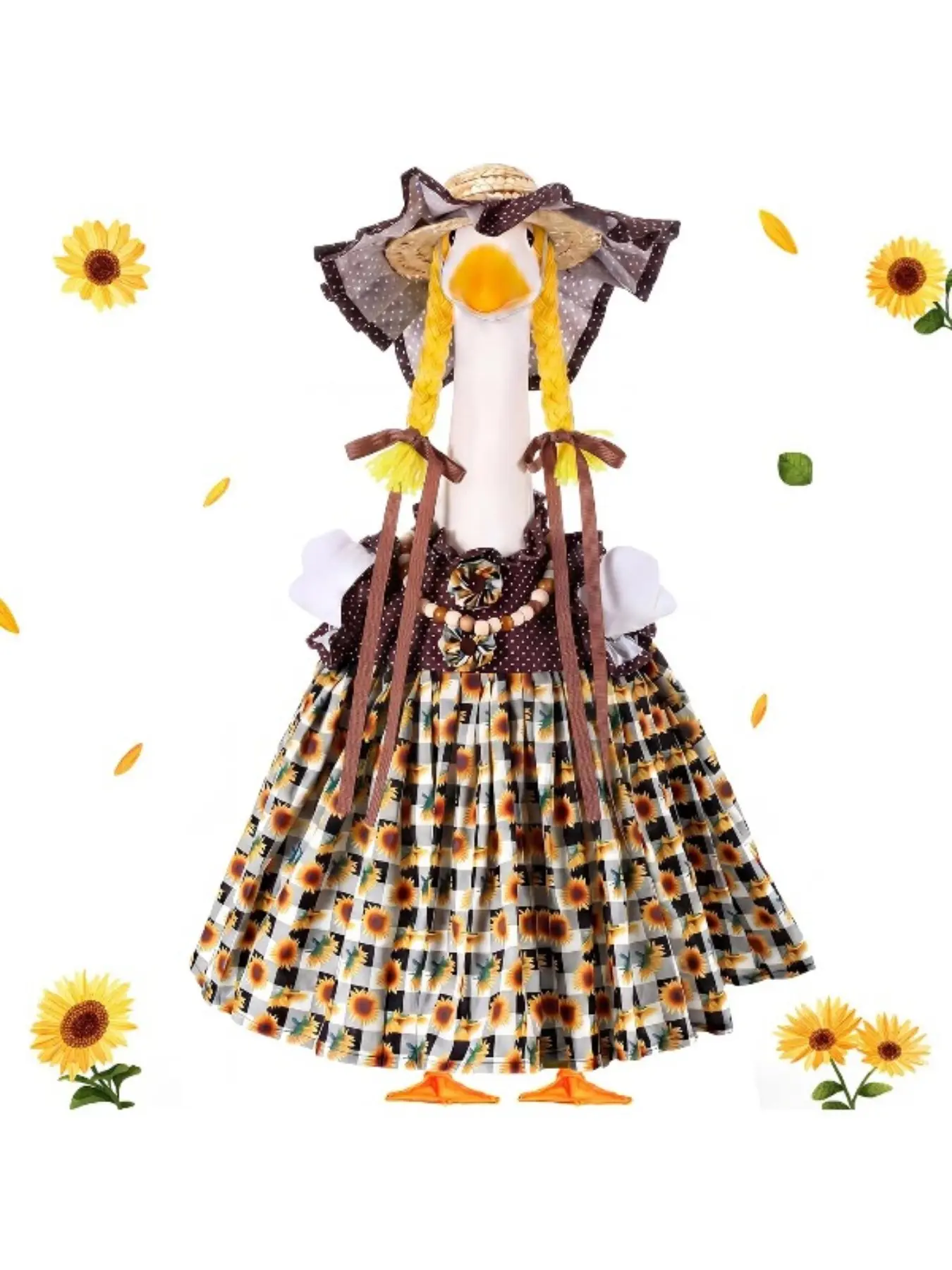 Fall Pumpkin Porch Goose Outfit Hat Necklace | Sunflower Pumpkin Goose Costume Hat and Necklace, Lawn Goose Outfit for Outdoor Yard Patio, Fit 23 Inch Cement Plastic Statue