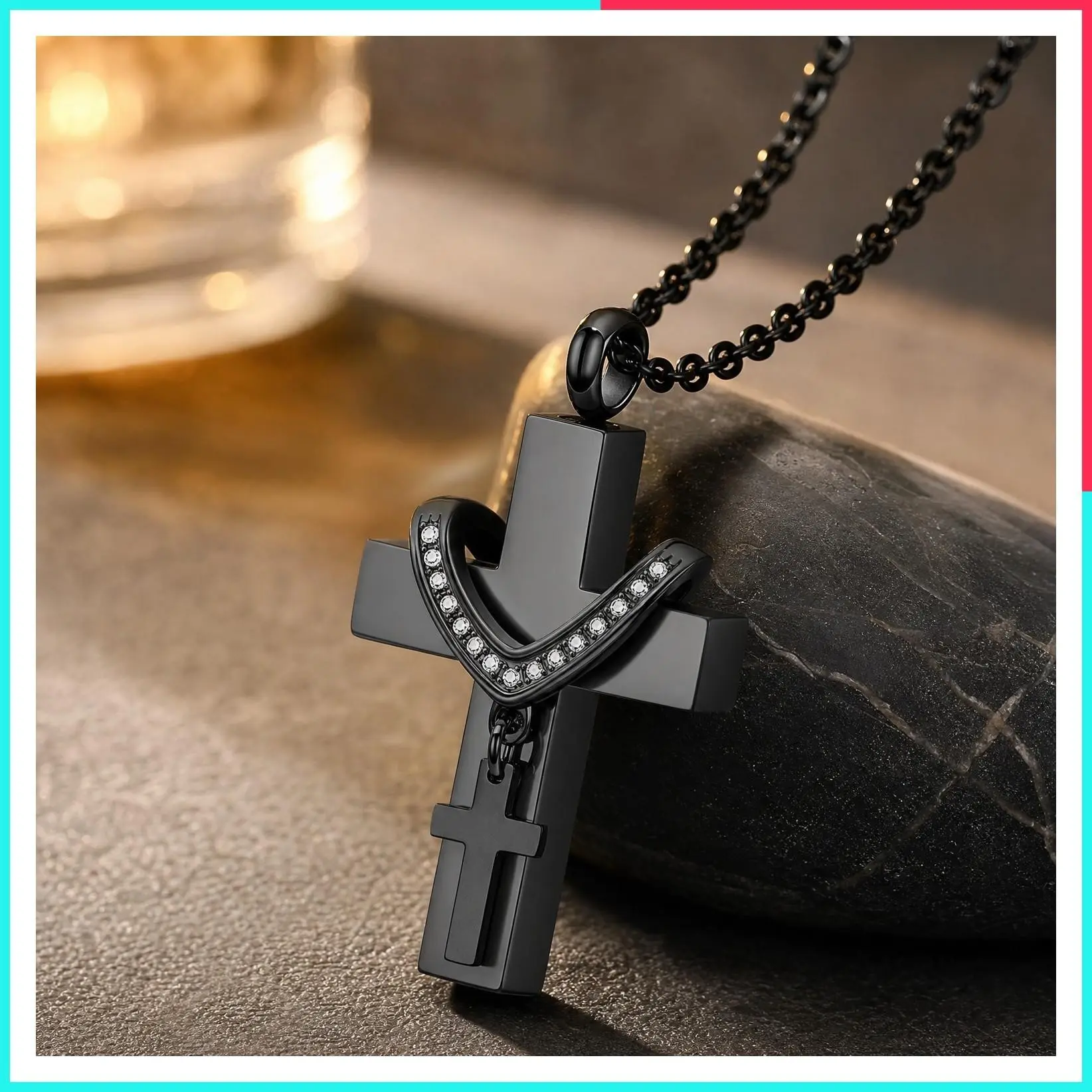 Cross Urn Necklace for Ashes with Mini Keepsake Urn Pendant - Memorial Cremation Jewelry
