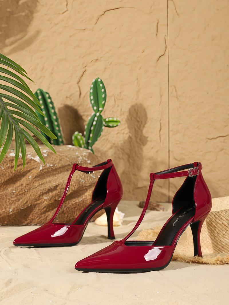 Women's Elegant Pointed Toe Low Heel PU Leather Shoes, Fashionable Hollow Out Design, All Season Comfortable Footwear