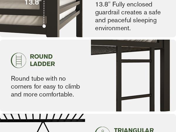 MUTICOR Metal Loft Bed Twin Size with Safety Guardrail&Removable Ladder,【Frame Only No Mattress】Space-Saving Bed for Bedroom/Dorm#TikTokShopBlackFriday #ChristmasGifts