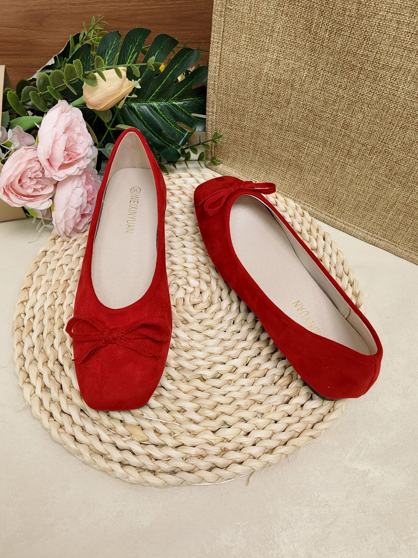 Women's Floral Butterfly Knot Square Toe Flat Shoes, Soft Sole Casual Mary Jane Wedges, All-Season Daily Commute Footwear