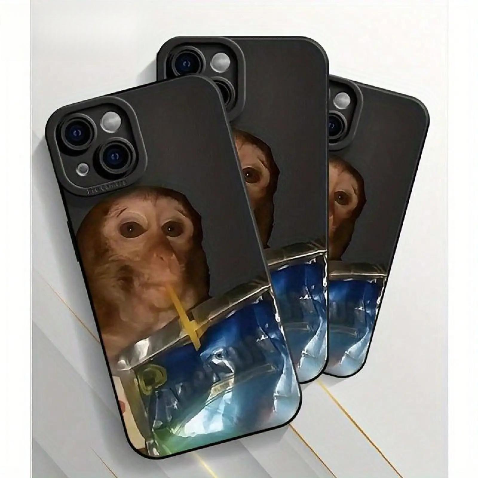 Chill Monkey Sipping Fruit Drink Funny Phone Case Compatible with iPhone 17 ProMax / 16 ProMax / 15 ProMax / 14 ProMax / 13 ProMax and Samsung Galaxy S26 Ultra / S25 Ultra / S24 Ultra / S23 Ultra / S22 Ultra