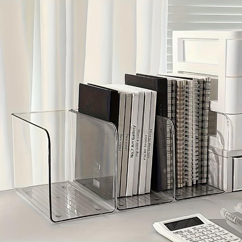 1PC/2PCS Invisible Transparent Acrylic Bookends, Non-marking Desktop Book Baffle, Minimalist Transparent Space-saving Design, Anti-slip Partition Organizer Universal for Students Office Books and File Storage