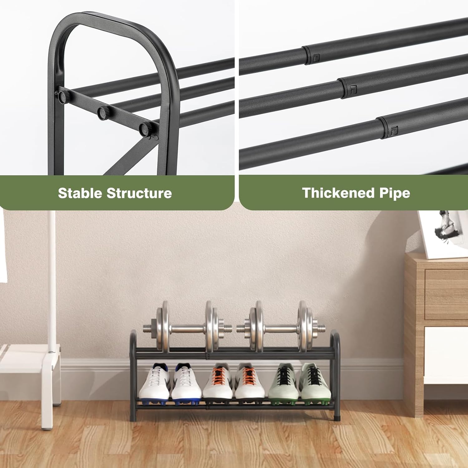 2-Tier Shoe Rack for Closet, 16"-32" Expandable Shoe Rack, Adjustable for Entryway Closet Doorway Sturdy Metal, Black