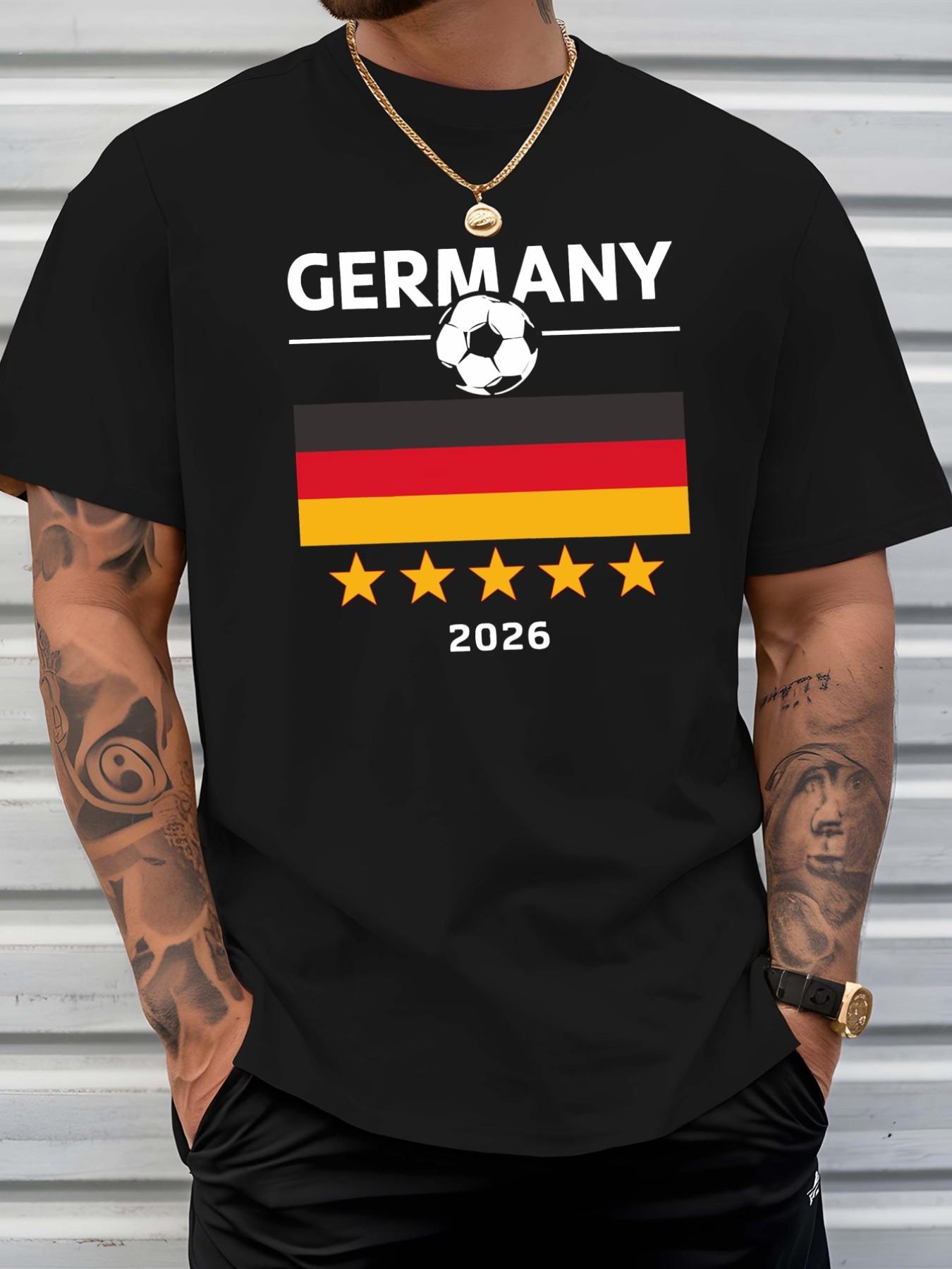 Germany National Team 2026 World Cup Theme Short Sleeve T-Shirt, Men's Loose Fit, Cotton Breathable, Casual Style, Fan Essential