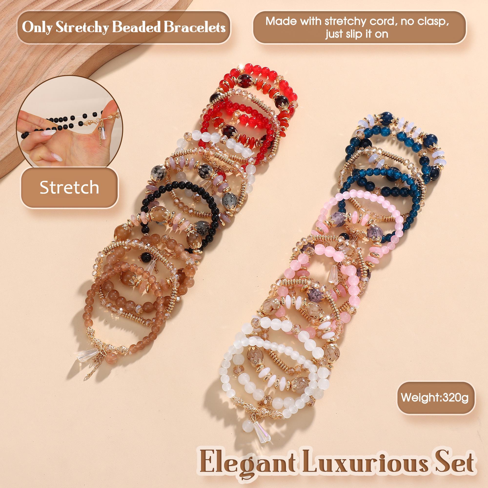 FIBO STEEL 6 Sets Multicolor Stackable Bracelets for Women Stretch Multilayered Boho Jewelry Christmas Gift Trendy Fashionable Accessories