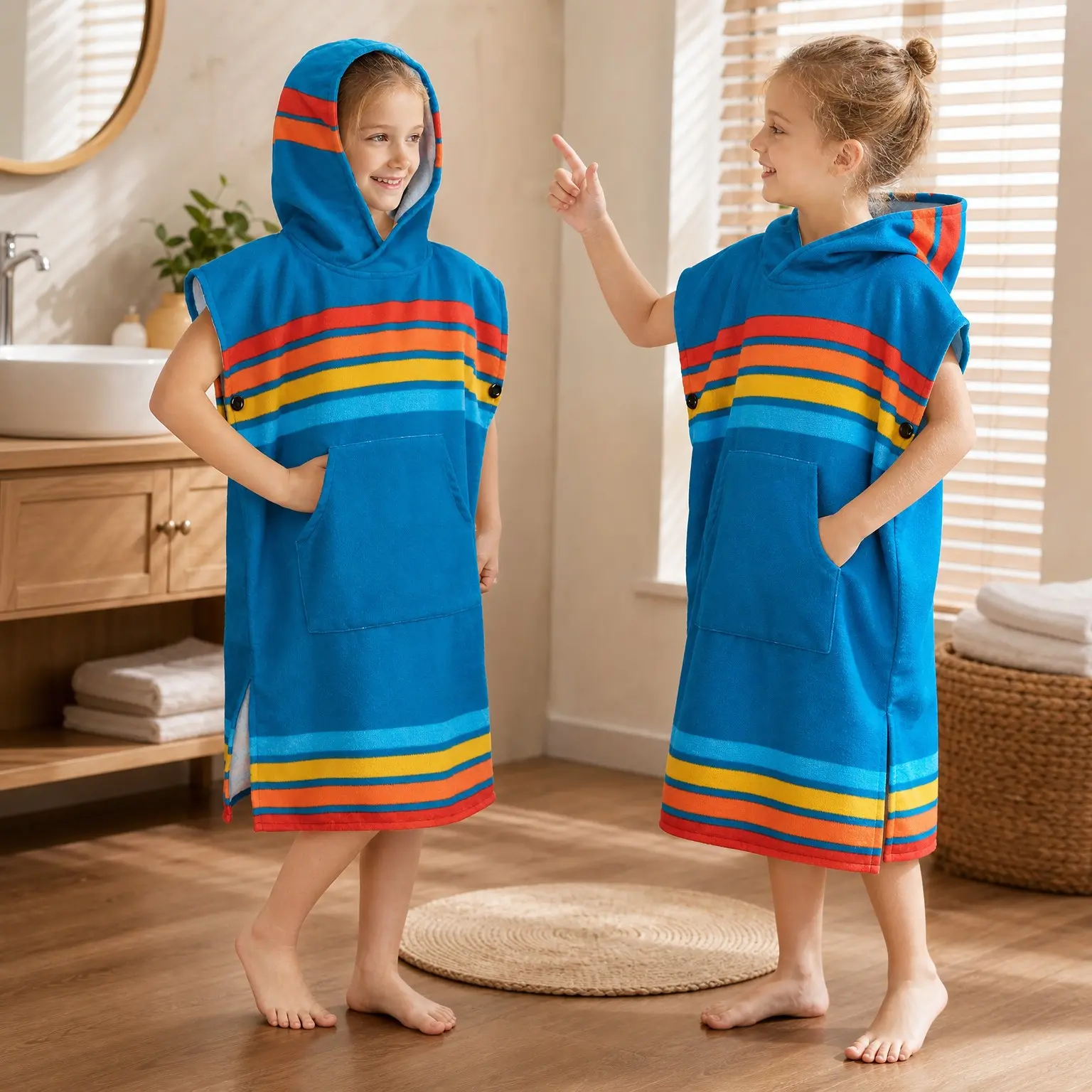 Kids Microfiber Hooded Surf Poncho Changing Robe, Wearable Swim Towel for Boys Girls Teens(Gift)