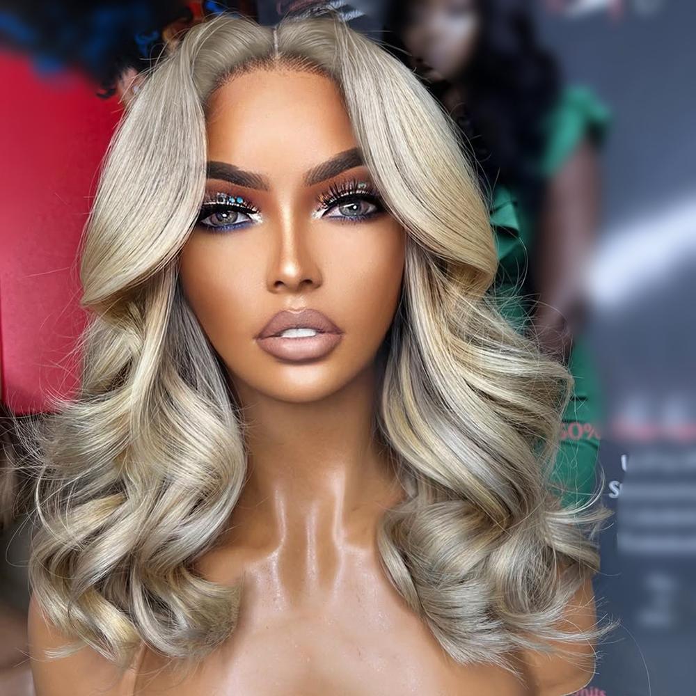 Ash Blonde Loose Body Wave Bob Lace Frontal Human Hair Wigs HD Transparent Lace Ash Blonde Bob Milk Tea Natural Wave Pure Luxury Virgin Human Hair Wig 13X4 Lace Front Glueless Pre Plucked With Baby Hair