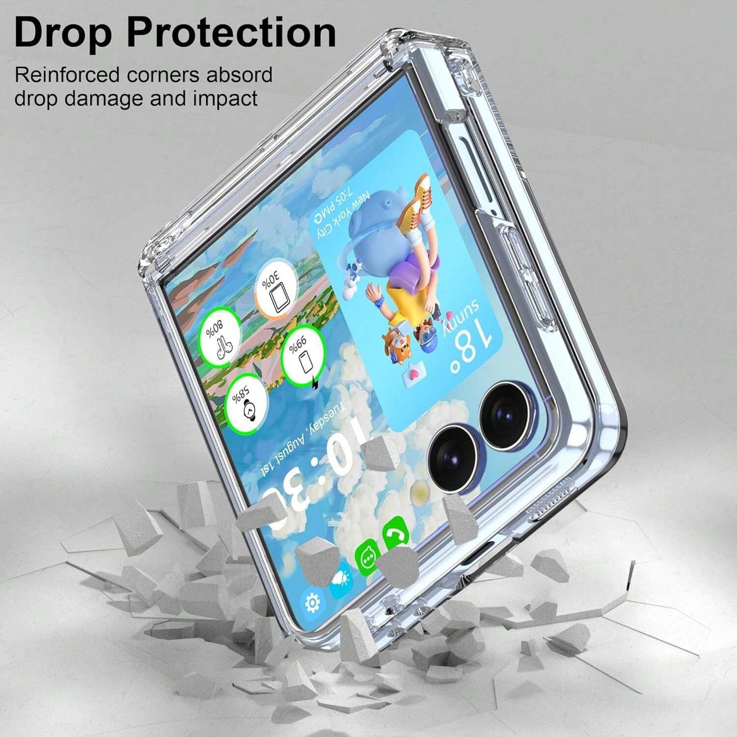Transparent phone case with hinge protection, protective film, and hard PC back panel to protect the phone. Suitable for Samsung Galaxy Z Flip7, Z Flip7FE, Z Flip6, Z Flip5