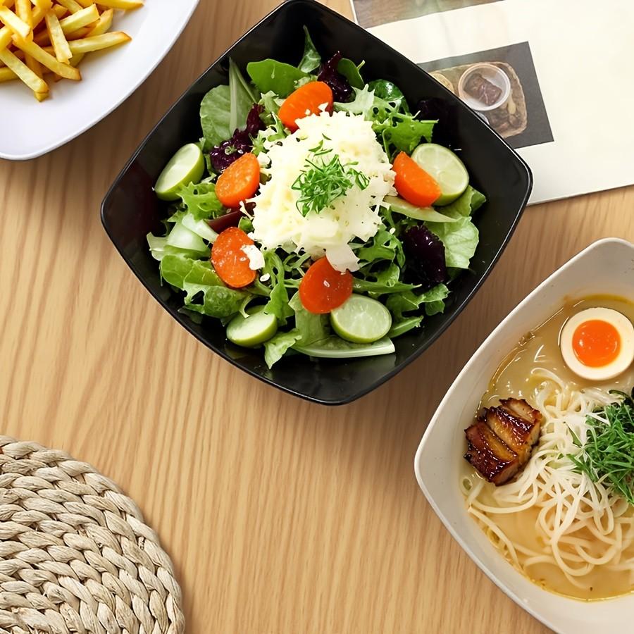 6-Piece Large Plastic Square Footed Bowls Set, Party Salad Bowl, Stackable Lightweight Kitchenware, Microwave & Dishwasher Safe