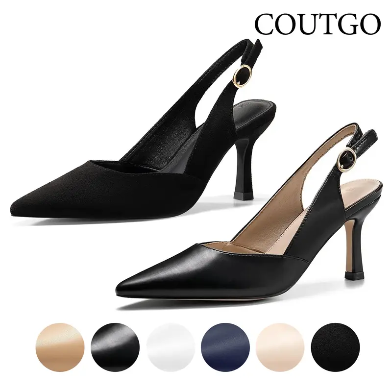 Coutgo Women's Slingback Kitten Heels Closed Pointed Toe Wedding Party Dress Pumps Shoes Business Footwear