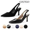 Coutgo Women's Slingback Kitten Heels Closed Pointed Toe Wedding Party Dress Pumps Shoes Business Footwear