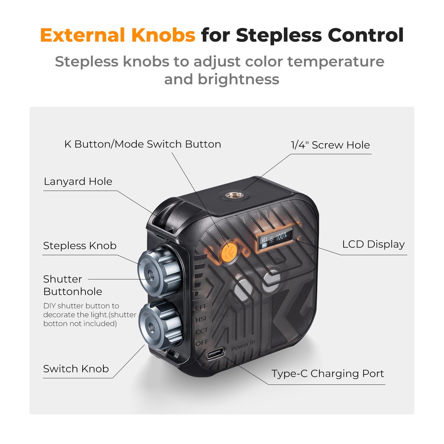 【K&F CONCEPT】RGB Video Light, 360° Full Color Portable Photography Light, LED Camera Light w 21 Light Effects, 2500K-9900K CRI 96+, 2000mAh Rechargeable Photography Lighting for Vlogging, Selfie.