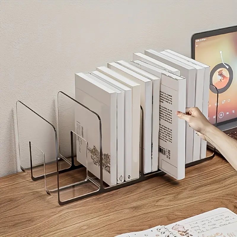 1/2Pcs Heavy Duty Book Stand, Desktop Bookend & Reading Holder, No Assembly Clear Book Organizer, Anti-tip Design, Space Saving Desktop Sorter, Sturdy Plastic File Holder, Desk Organiser Storage for Home, Office, College & Library