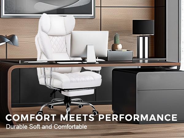 GTPLAYER Ergonomic Big and Tall Office Chair - Ergonomic Chairs for Executives, Wide Seat, Pocket Spring Lumbar Support, Outward Fixed Soft Armrests, Adjustable Footrest, Adjustable Seat Height (New Year Sale)