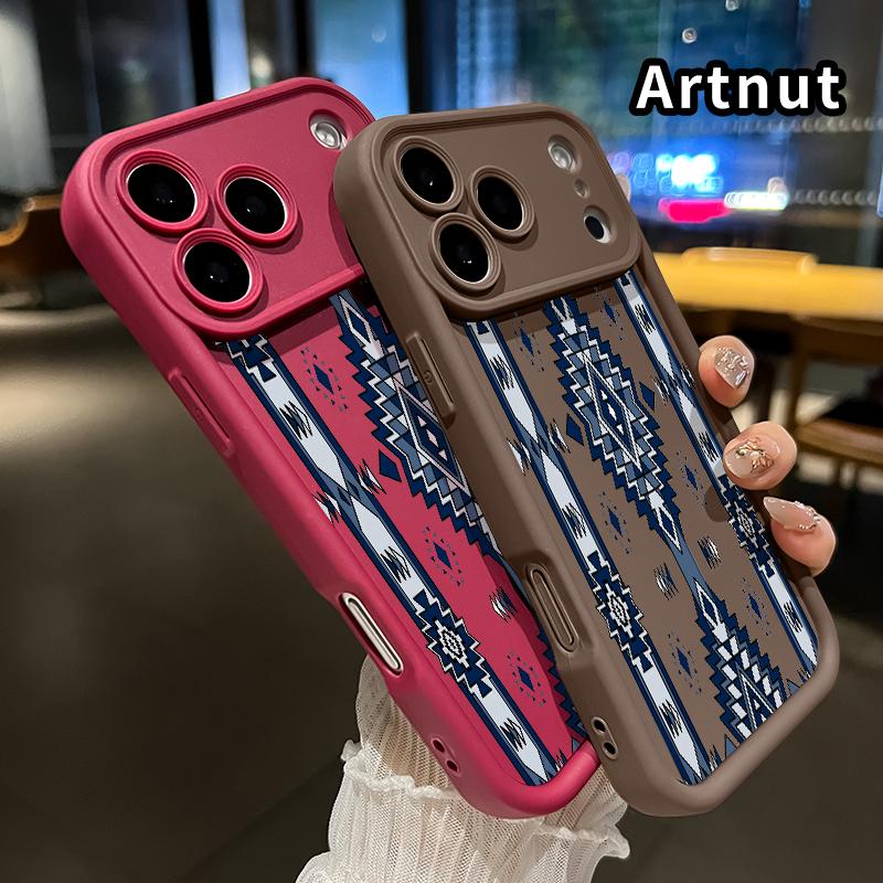 Phone Case for iPhone 17 Pro Max 16 Plus 15 14 13 12 11 Air E Aztec Blue Geometric Pattern Silicone TPU Lens Protective Rugged Durable Soft Cover for boy girl