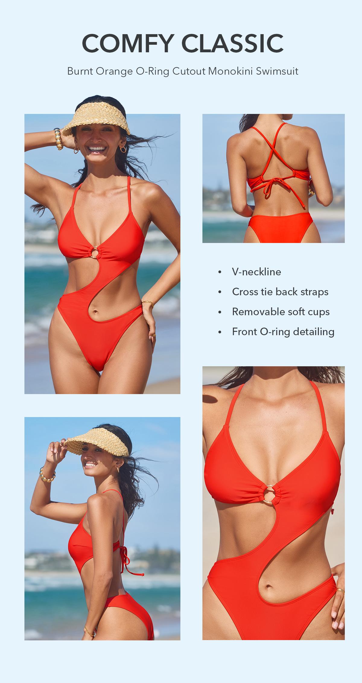 CUPSHE O-Ring Cutout Monokini One-Piece Swimsuit Bikinisuit- Deep V-Neck & Waist-Defining Cross Tie Back swimwear | 2026 Glam Pool Party Must-Have SpringStatements