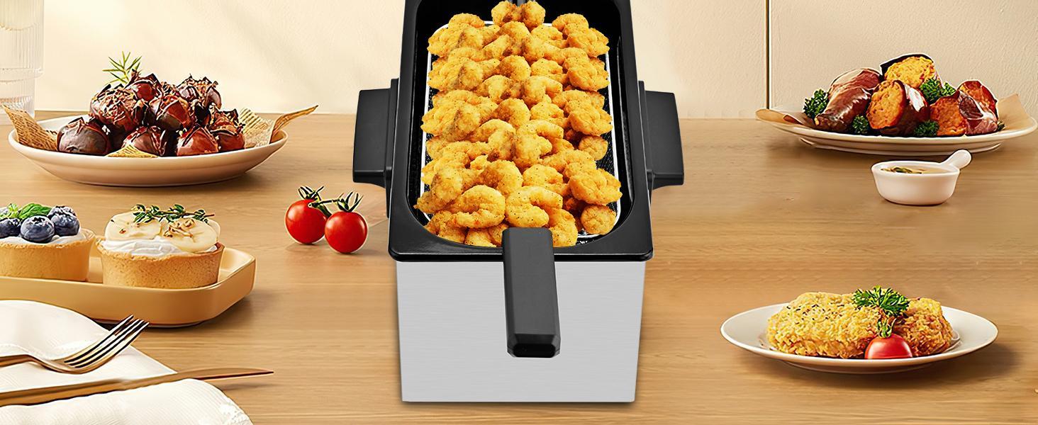 SUSTEAS Powerful Electric Deep Fryer – 1500W Fast Heating, 2.6 QT Capacity, Adjustable Temp, Non-Stick Pot