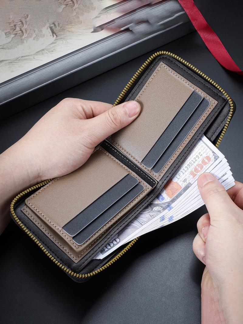 Men's Business Fashion Zipper Short Wallet, Multi Card Slot Card Holder, Multifunctional PU Leather Wallet, Casual Trendy Versatile High-quality Daily Wallet for Men, Credit Card Holder