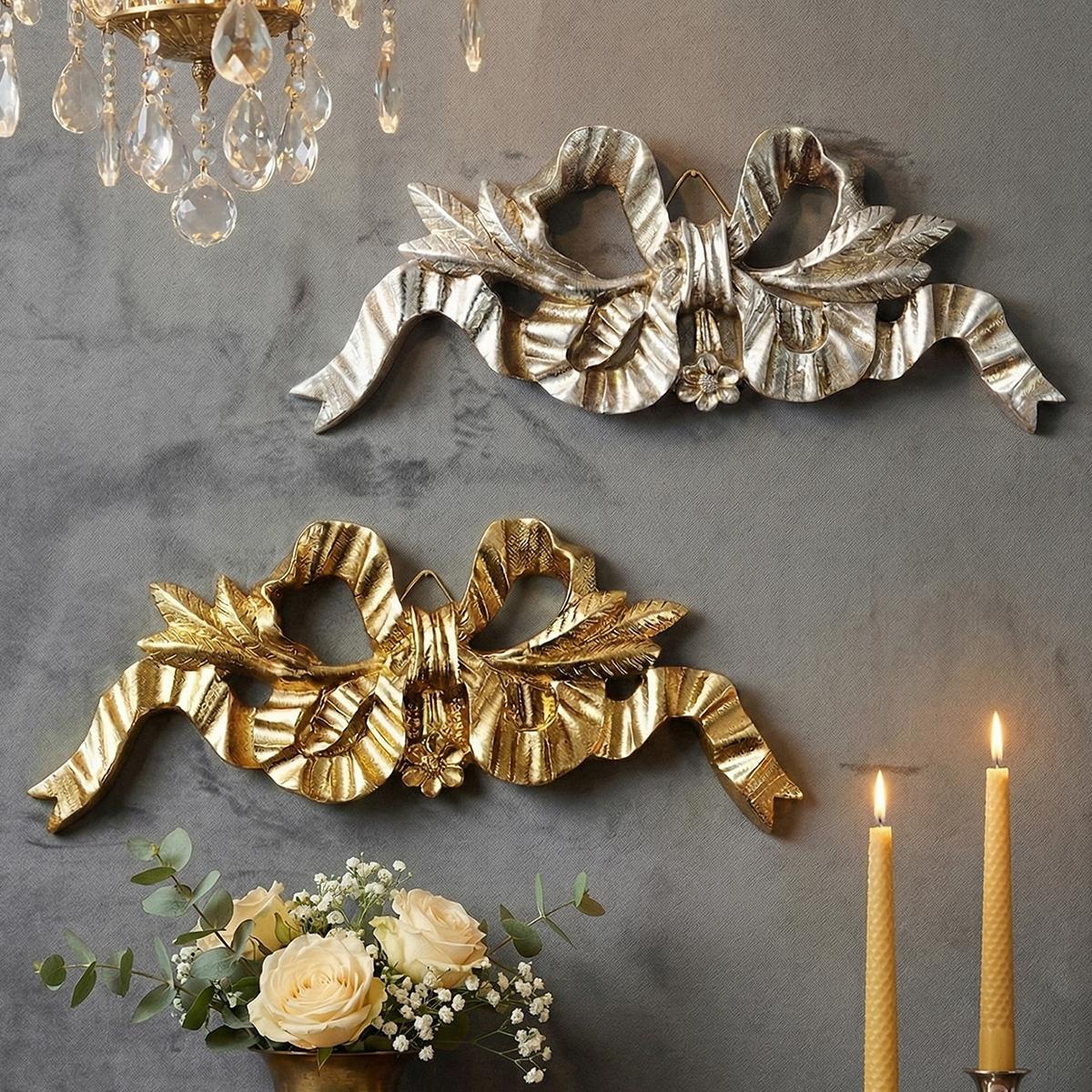 Resin Bow Wall Decor, Vintage & Silver Color, Home Living Room, Study, Bedroom, Restaurant, Hotel Wall Decoration