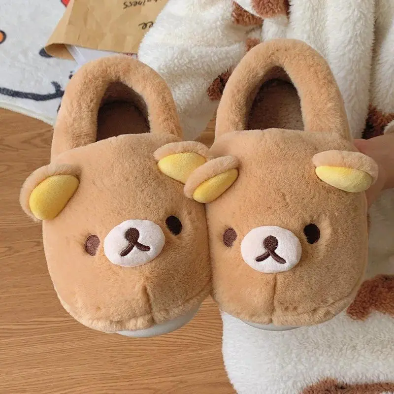 Kawaii Rilakkuma Cotton Plush Couple Slippers, Cute Winter Warm Non-Slip Home Indoor Slide Slippers, DIY Gift for Hobby Enthusiasts