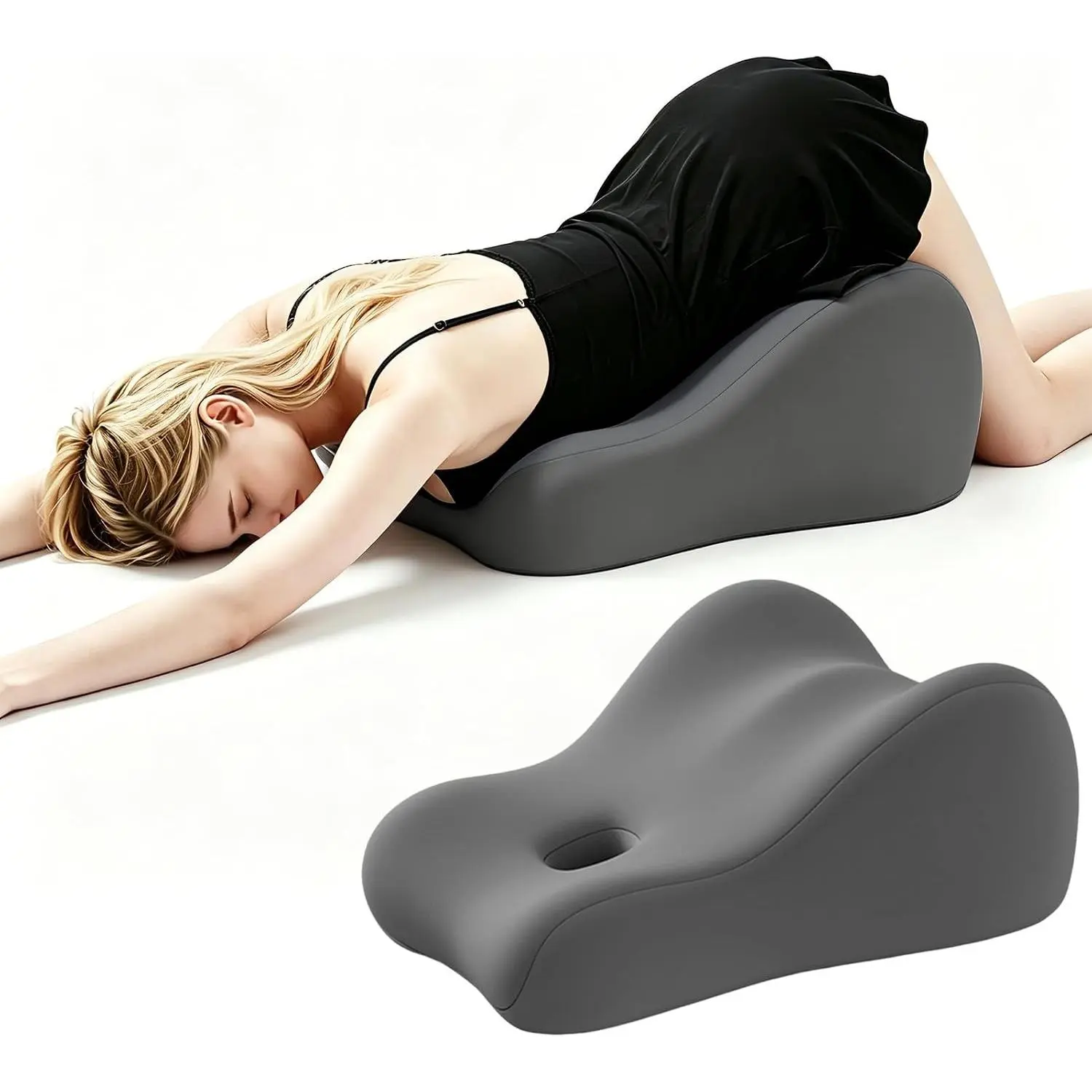 Memory Foam Wedge Pillow for Couples Intimacy, Ergonomic Contoured Pillow for Pregnant Sleeping Reading, Multi-Functional Back Support Bed Cushion All Grey