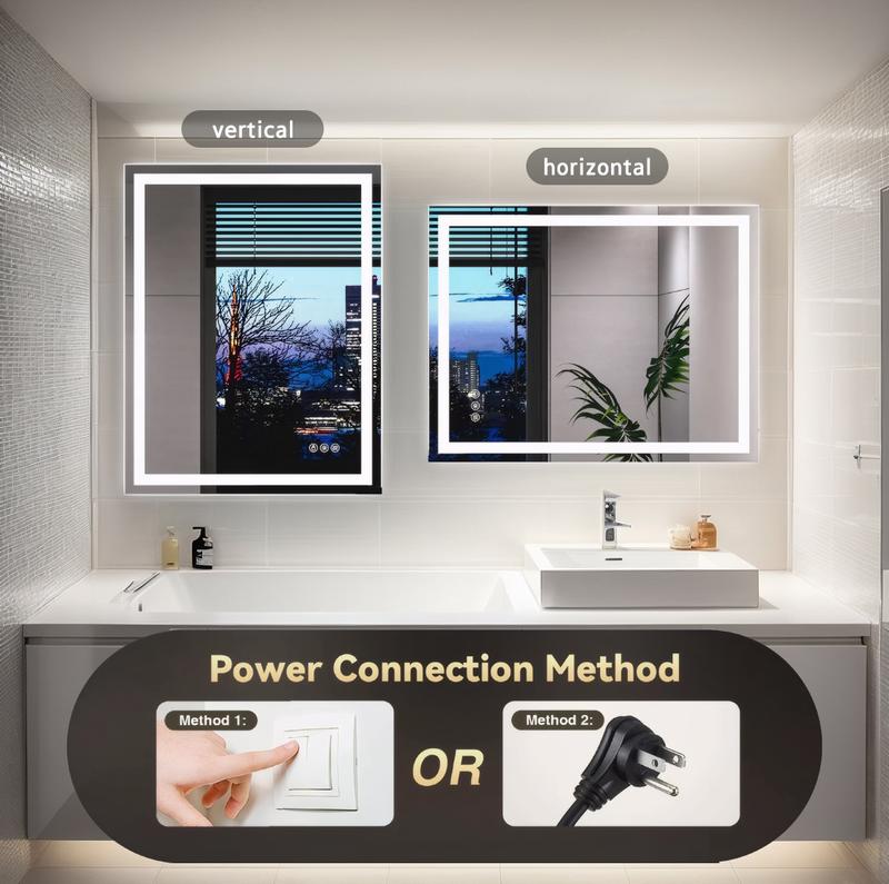 RIMIKING LED Bathroom Mirror with Anti-Fog, Dimmable Touch Light, 3 Color Modes, Memory Function, Tempered Glass,Anti-Fog Feature,MI-ZJLED