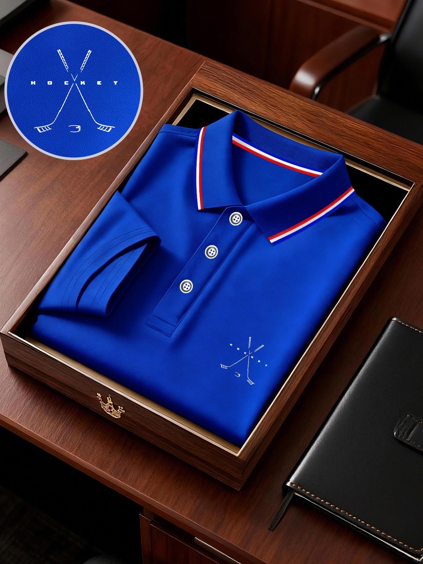 Men's Ice Hockey Print Polo Shirt, Loose-Fit Business T-Shirt, Short Sleeve, Breathable Fabric, Ideal for Outdoor Activities, Gift Option