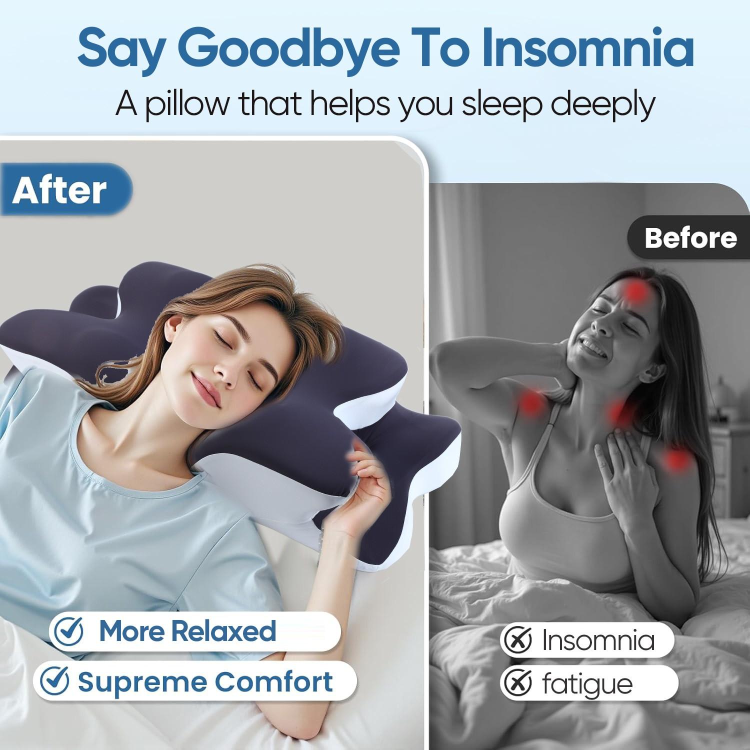 Double-Sided Neck Pillow Unscented Orthopedic Memory Foam Pillow with Cooling Cover Zoned Design for Deep Sleepers Contoured Pillow with Extra-Large Armrest for Side Sleep Stomach Sleeping and Back Sleepers