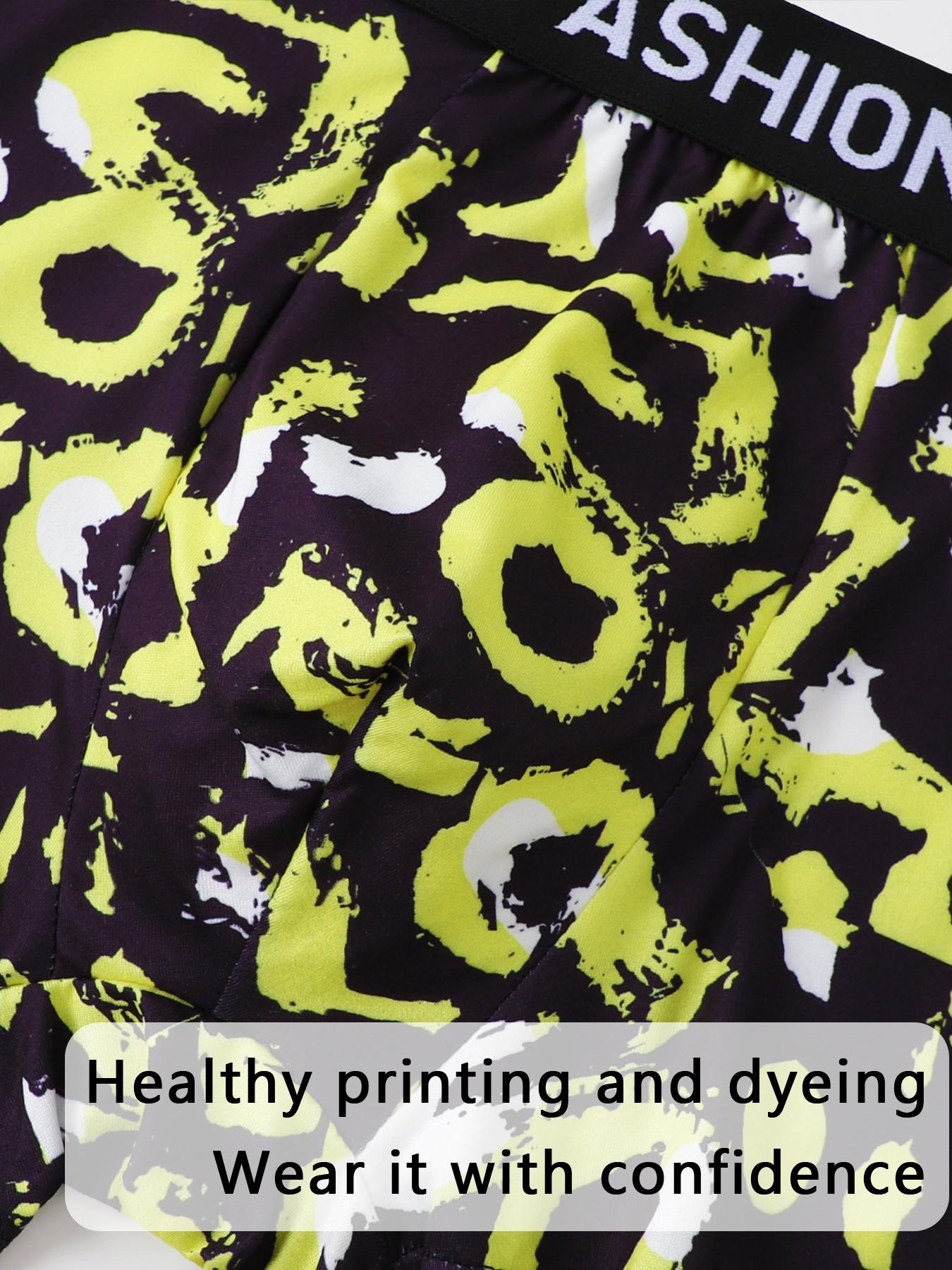 4-piece men's trendy printed boxer briefs, comfortable and breathable, with stylish color-blocked waistband