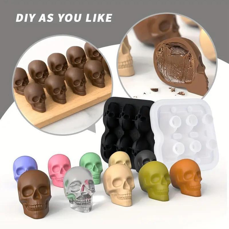 Skull Ice Cube Mold, Silicone BPA-Free Freezer Tray, Ice Cube Trays for Freezer, Kitchen Party DIY Soft Drink Coffee Soda Halloween Decor, Home Accessories