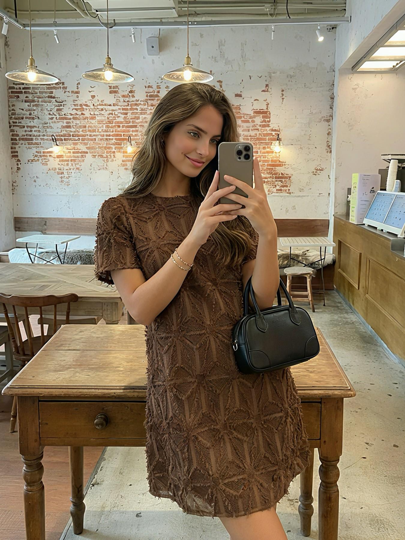 Women's Elegant Embroidered Dress, French Style Summer, High-Quality Medium-Length Casual Wear, Stylish Round Neck Design