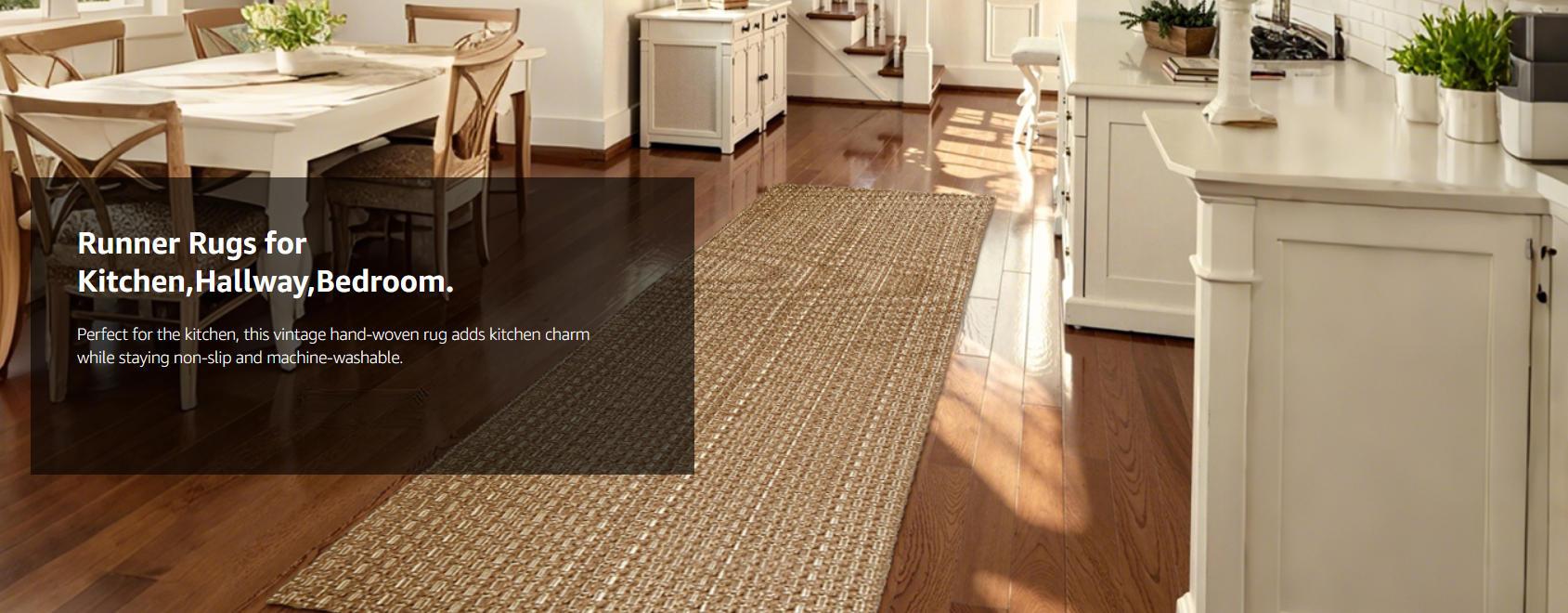 Kitchen Rug Non-Slip Washable, Absorbent Kitchen Mat for Floor, Woven Kitchen Runner Rug with Rubber Backing, Durable Stain Resistant Kitchen Carpet for Sink, Modern Boho Kitchen Decor, Anti-Skid Floor Runner