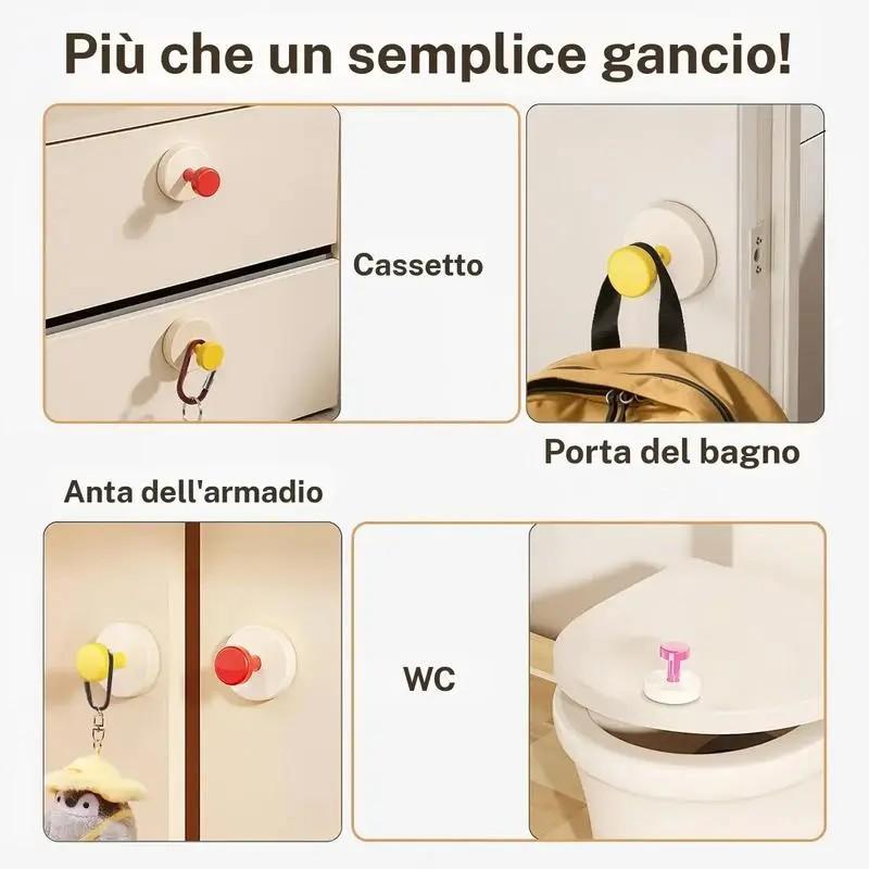 Strong Suction Hook Set, 4/6 Pieces, Reusable, No Drilling Required, Perfect for Towels, Shower, Coats, Closet Doors, Keys, Utensils