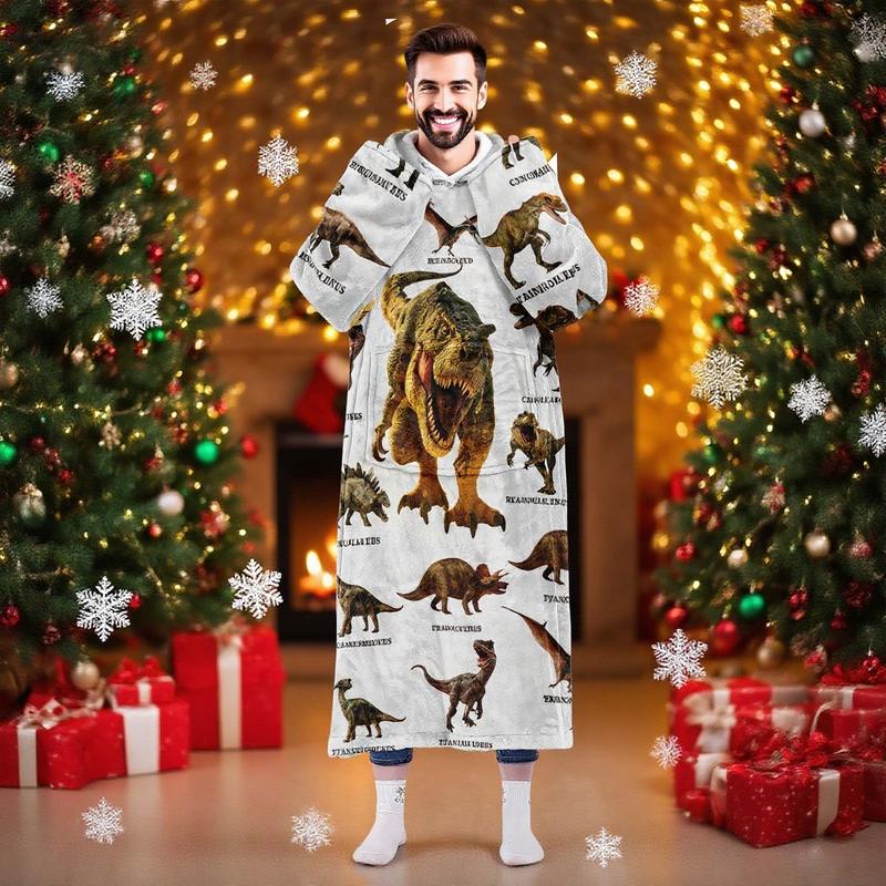 hoodie blanket, Wearable Blanket, Dinosaur Hooded Blanket, Wearable Throw, lightweight cozy blanket, Soft Flannel, Digital Print, Perfect for Sofa, Home, Office, Camping, Christmas Gift, Christmas Gift, Valentine's Day gift