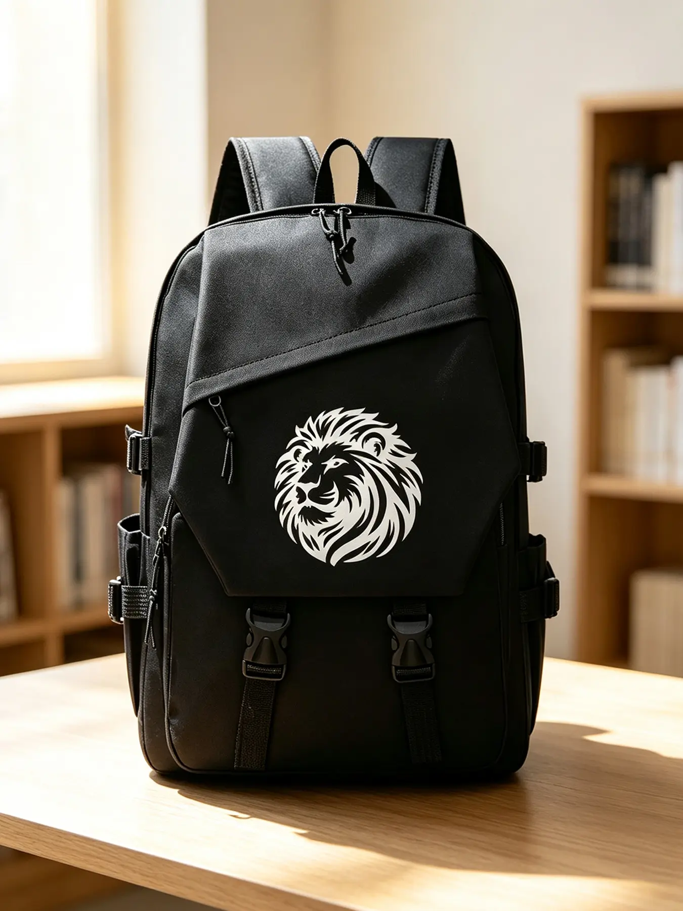 Lion Theme Trendy Laptop Backpack, Large Capacity Backpack for Students & Office Workers