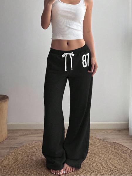 Women's Casual Loose-fit Pants with Side Pockets Elastic Waist Drawstring Long Trousers, Casual Street Trousers, Fall & Winter Comfortable Home Wear