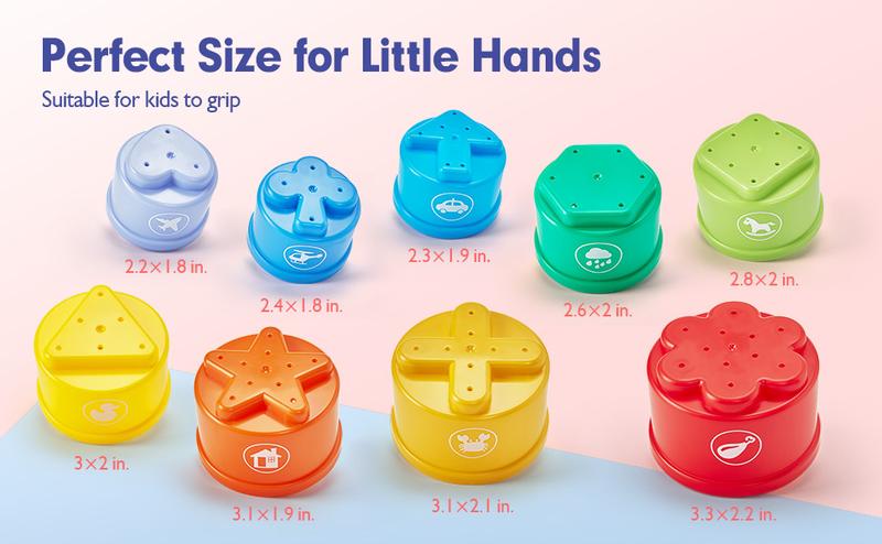 hahaland Stacking Cups Toys for Toddlers 1-3y - Toddler Toy Age 1-2 Learning Montessori Toys for 1 Year Old Boy Birthday Gift Baby Stacker Cups 12-18 Months
