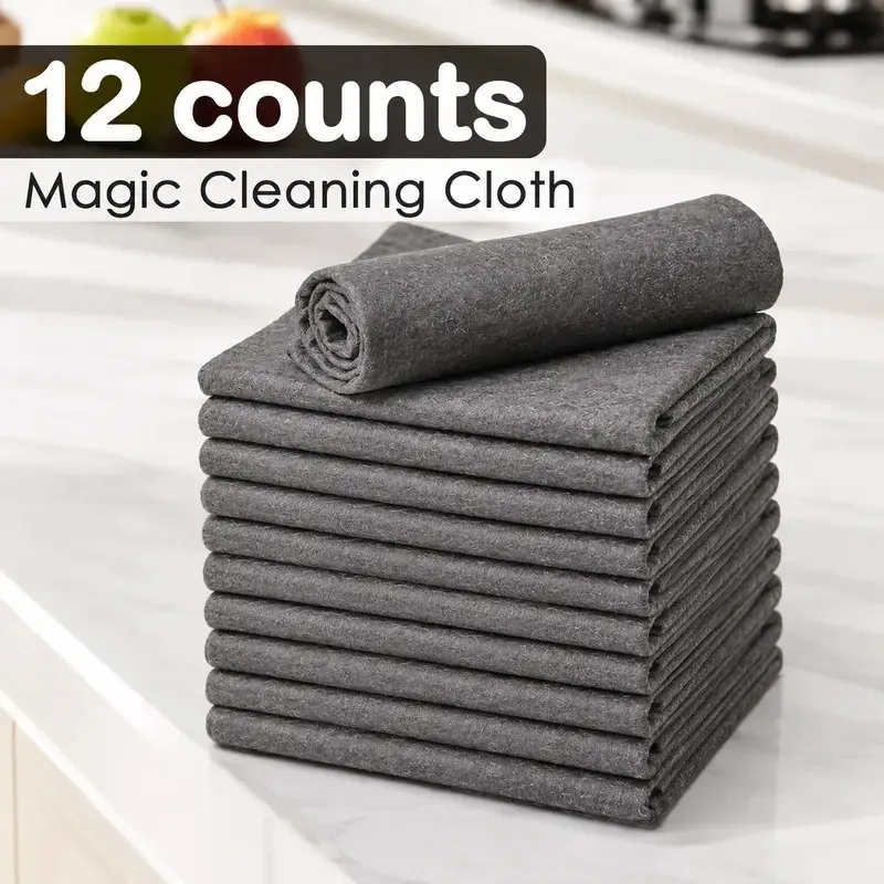 GMOX 12-Pack Magic Cleaning Cloths, Gray Reusable Absorbent Cleaning Rags for Streak Free Glass, Windows, Mirrors, Shower Doors, Kitchen Counters and Stainless Steel, Household Wiping Towels for Holiday Cleaning and Home Care