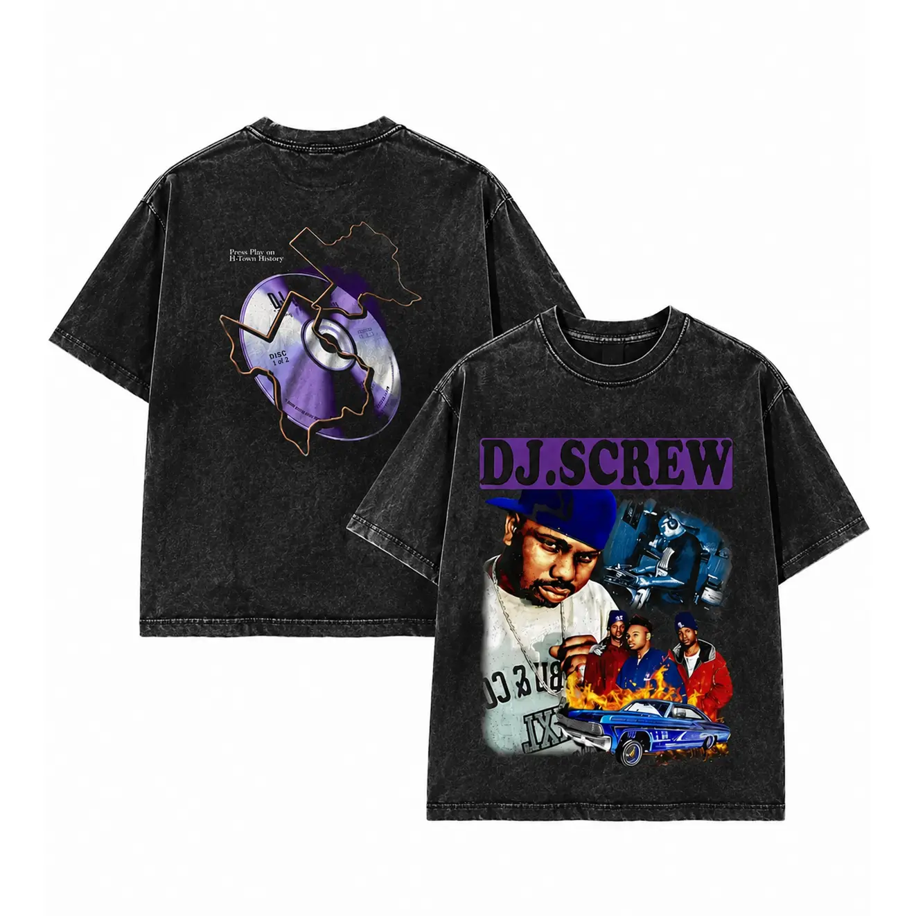 Storm Music Store DJ Screw H-Town Heavy Cotton Unisex Graphic T-Shirt, Houston Rap Texas Screwed Up Click Tee, DJ Screw 713 Crewneck Top, Vintage Streetwear Graphic T-Shirt,DJ Screw Double Sided Rap Graphic Tee, Houston Texas Hip Hop Vintage Shirt, Choppe