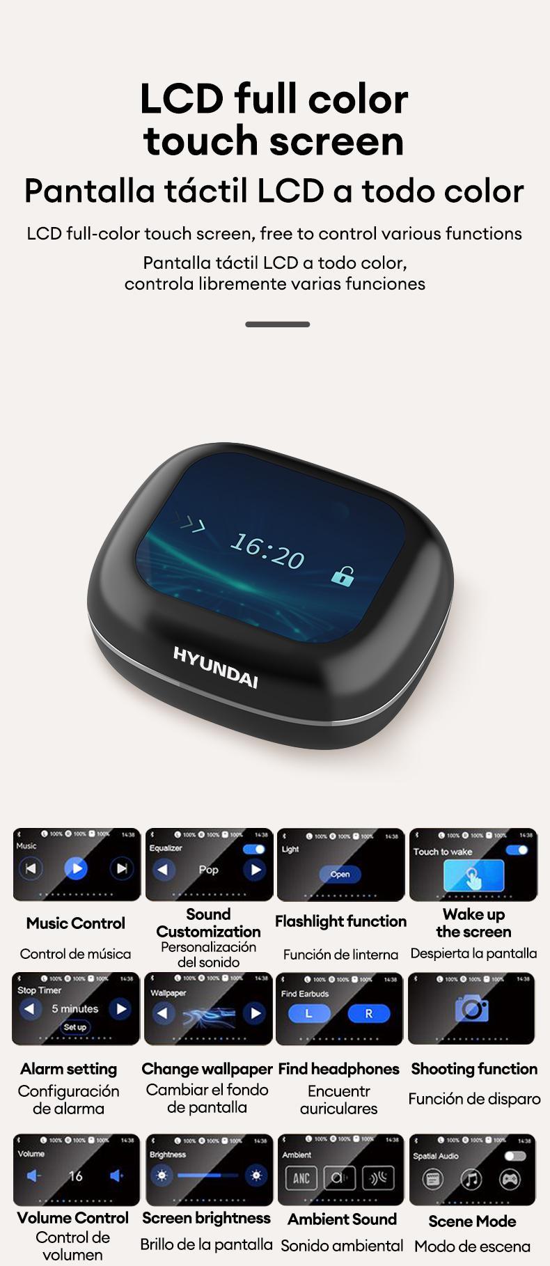 HYUNDAI OpenAir Ultra  Intelligent Earphones, Full-Color Touch Display Bluetooth Earbuds ，Dynamic Stereo Sound Earbuds with ENC Call Noise Canceling Mic