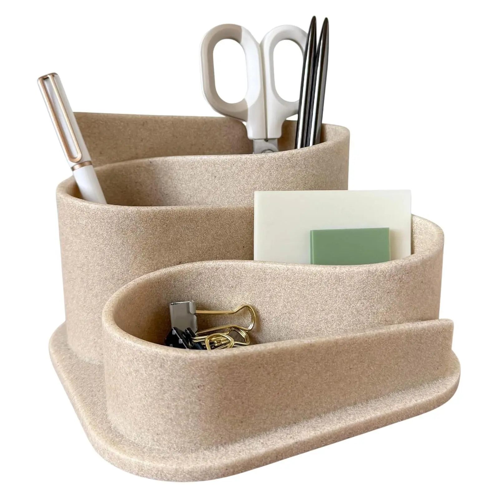 Cute Boho Aesthetic Desk Organizer with Pen Holder - Modern Neutral Beige Desk Accessories & Essentials for WomenGift