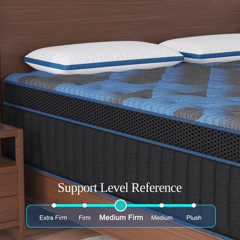 12"14" Twin Full Queen King Size Mattress in a Box Hybrid Pocket Spring Memory Foam, Medium Firm Ergonomic Mattress motion isolation with Lumbar Support