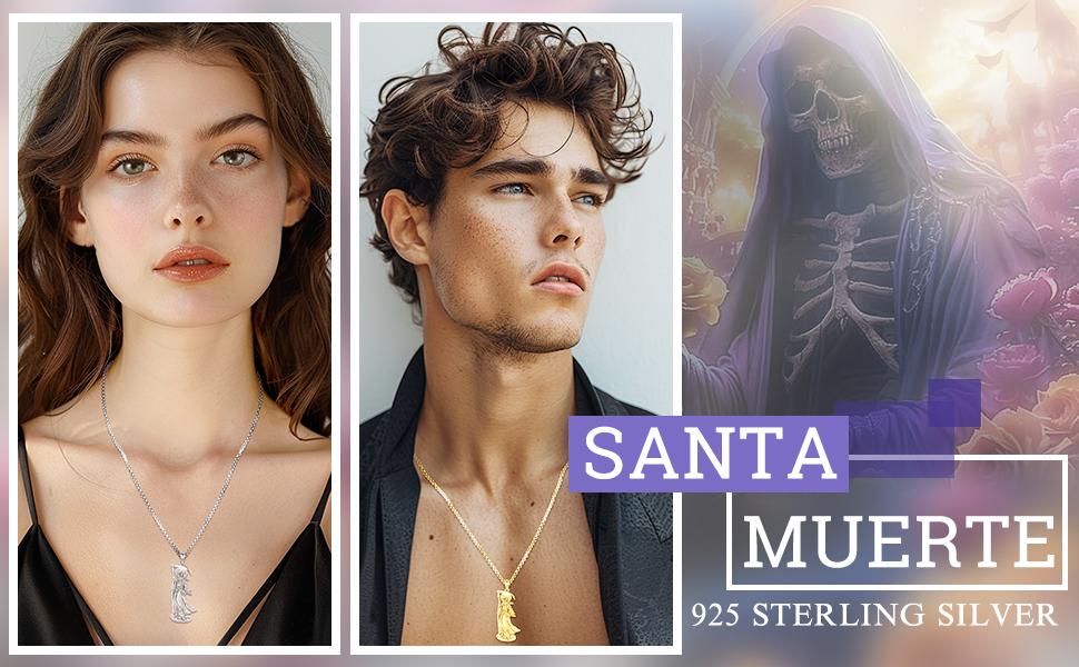 Santa Muerte Necklace 925 Sterling Silver Pendant Necklace, Grim Reaper Pendant, Mythology Jewelry Gift, Magic Wiccan Pagan Amulet Jewelry Santa Muerte Necklace 925 Sterling Silver Pendant Necklace, Grim Reaper Pendant, Mythology Jewelry Gift, Magic Wiccan Pagan Amulet Jewelry