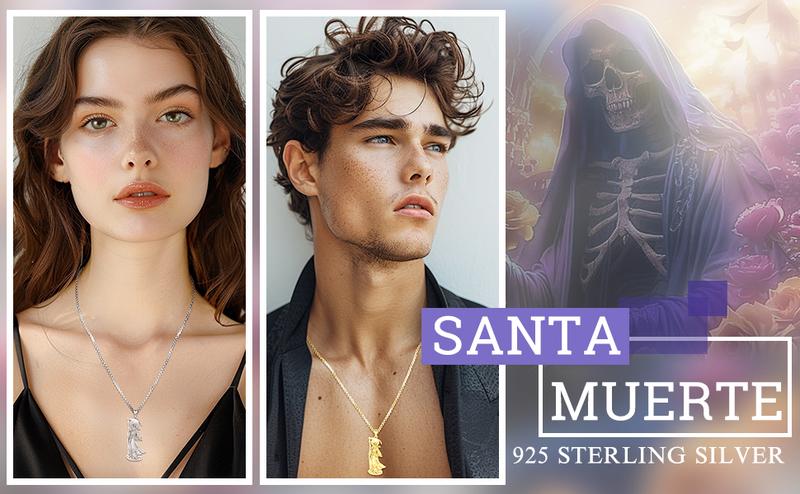 Santa Muerte Necklace 925 Sterling Silver Pendant Necklace, Grim Reaper Pendant, Mythology Jewelry Gift, Magic Wiccan Pagan Amulet Jewelry