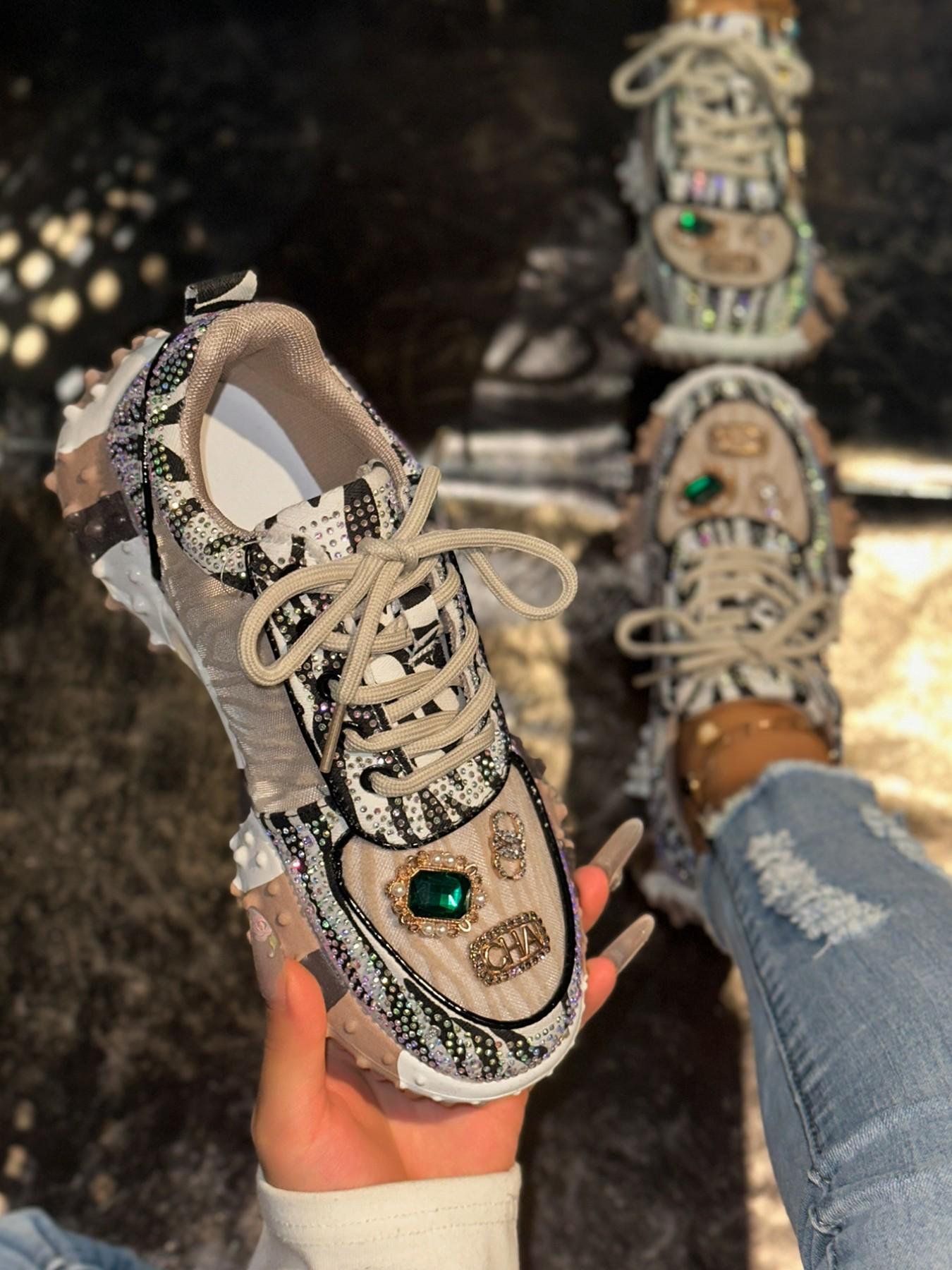 Blinging Ditsy Floral Dad Shoes, Sweet Cool Rubber Sole, Casual Textile Upper, All Seasons Footwear for Women